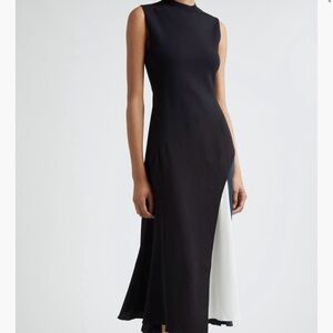 Reiss Faro Black White Navy Stretch Midi Dress